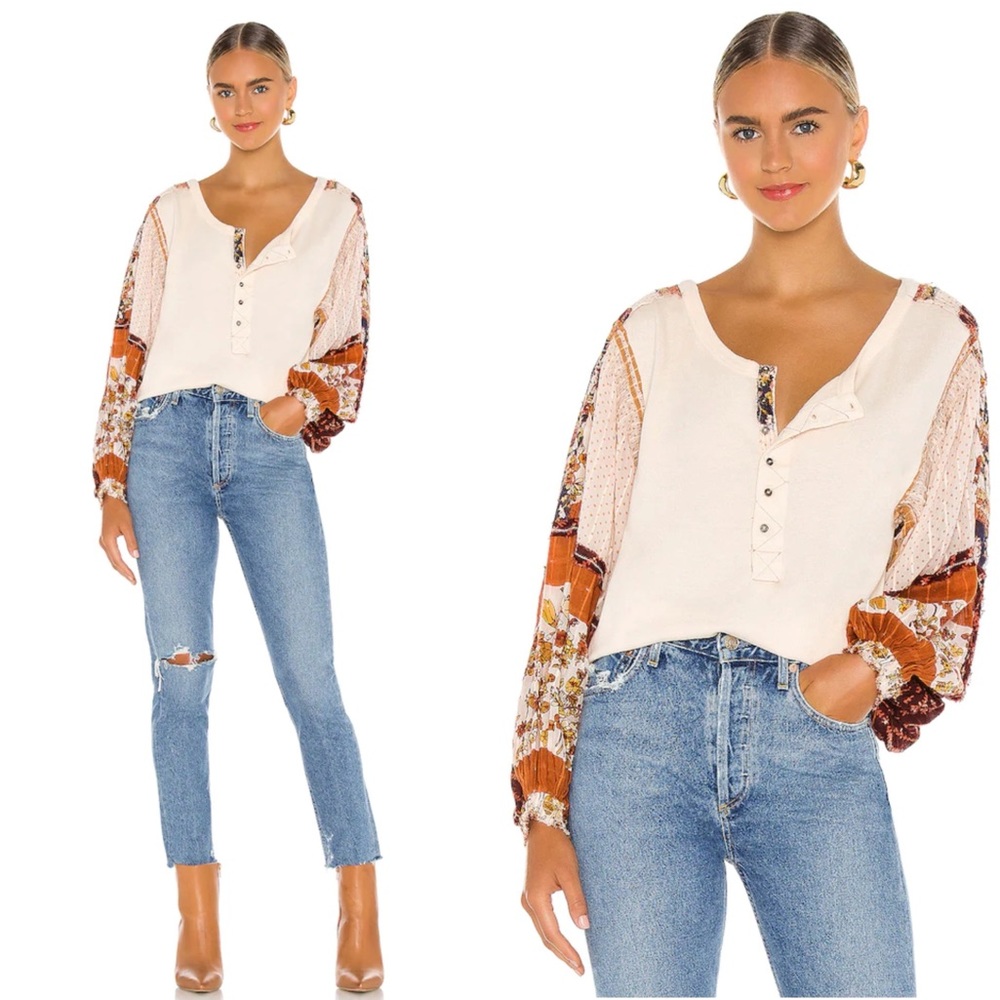 Free People Light Magic Henley in Vanilla Creme